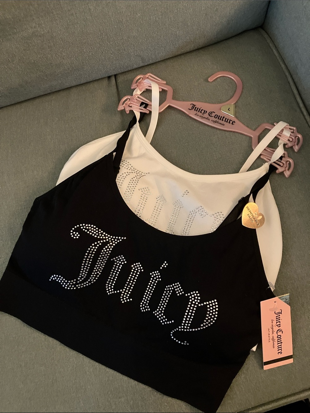 💋Juicy Couture 2-pk bling logo sports bras Y2K style McBling sz L NWT